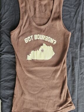 Brown Ribbed 'Got Bourbon?' Graphic Tank Top